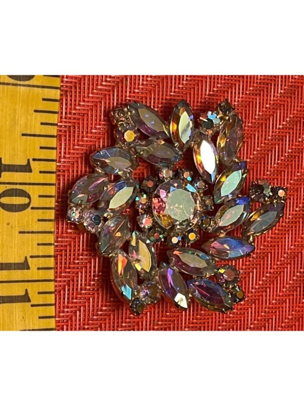 Vtg Massive Aurora Borealis Crystal Pinwheel Brooch Multicolor Brilliant Sparkle